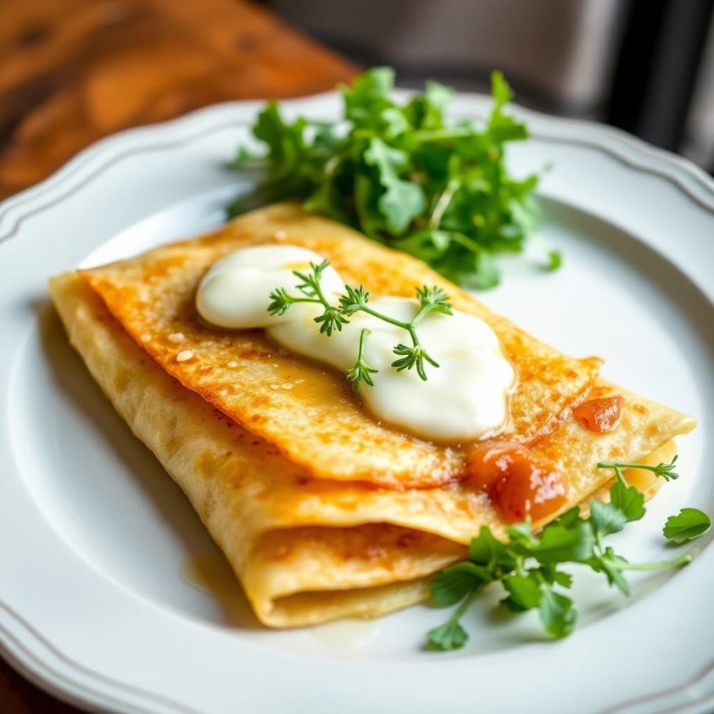 French Herb Crêpes with Caramelized Onion & Gruyère Filling