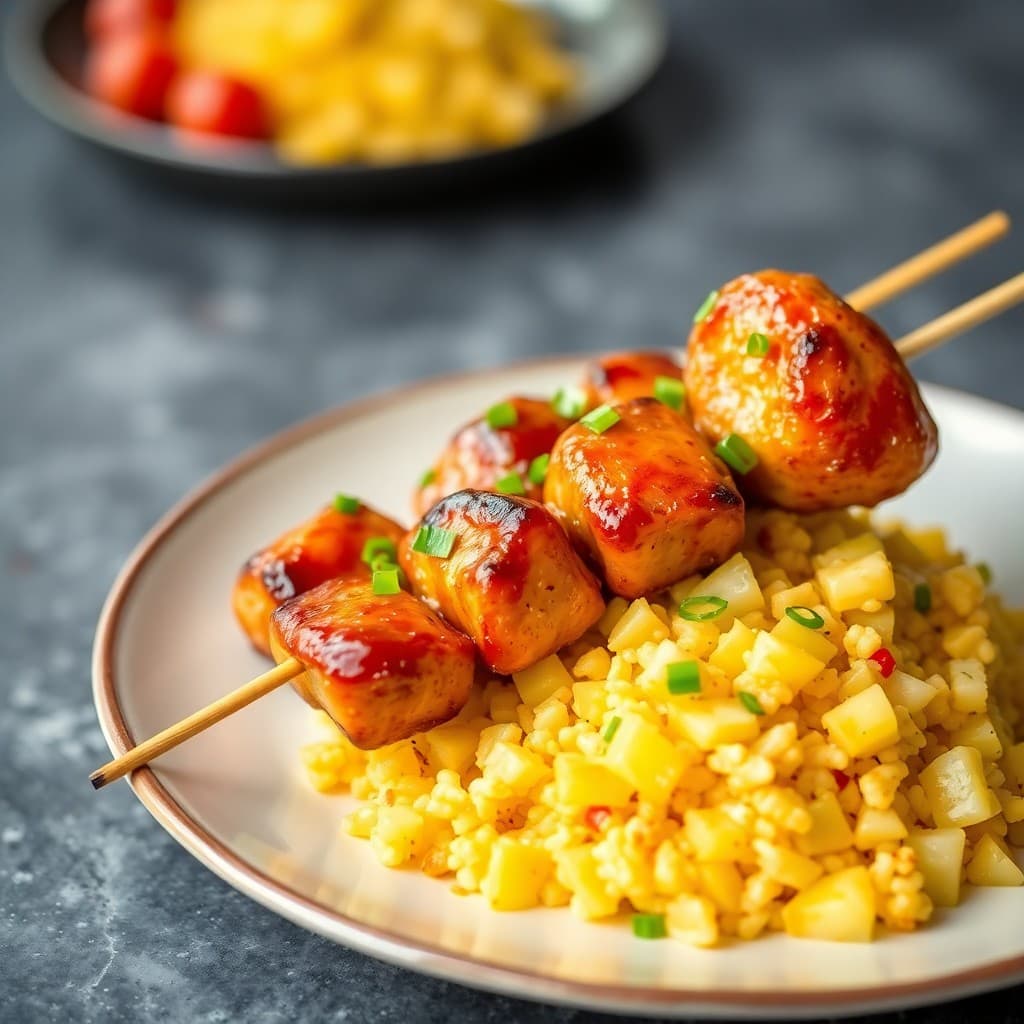 Teriyaki Chicken Skewers with Pineapple Rice