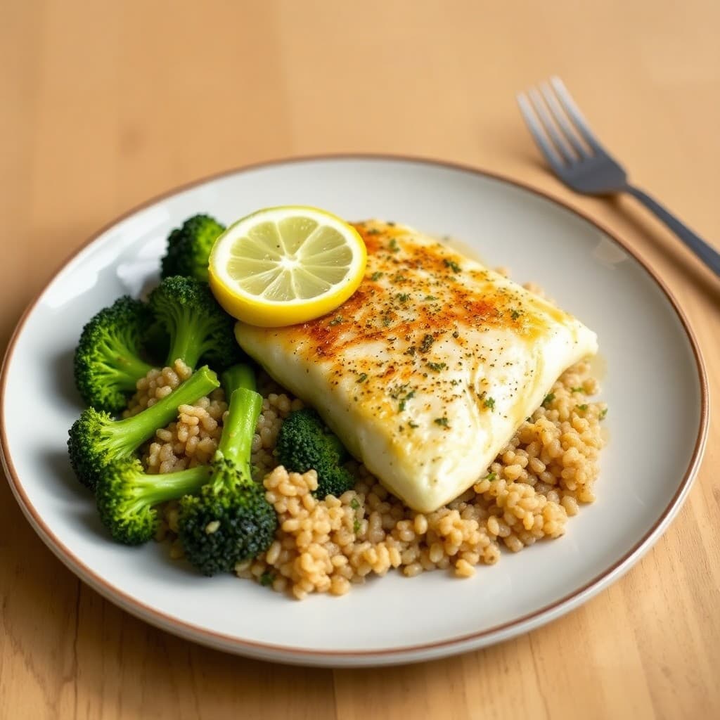 Zesty Lemon-Garlic Baked Tilapia with Roasted Broccoli and Quinoa