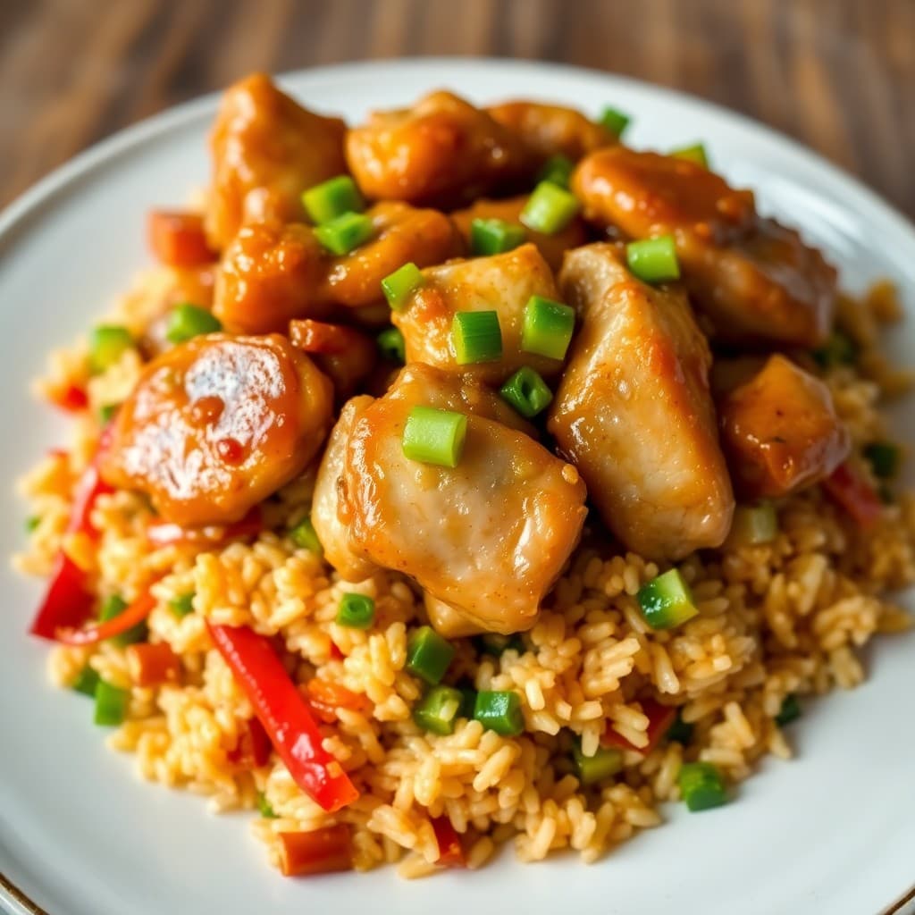 Garlic Honey Teriyaki Chicken Stir-Fry with Vegetable Fried Rice