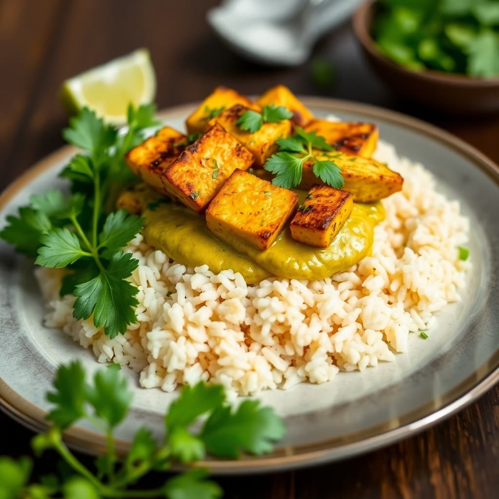 Thai Green Curry Tempeh with Coconut-Lime Jasmine Rice