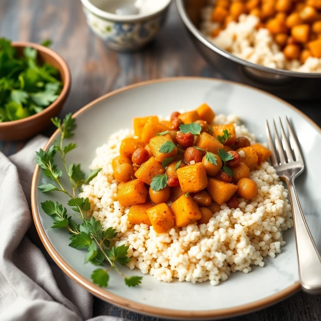 Moroccan-Spiced Chickpea & Butternut Squash Tagine with Herbed Couscous