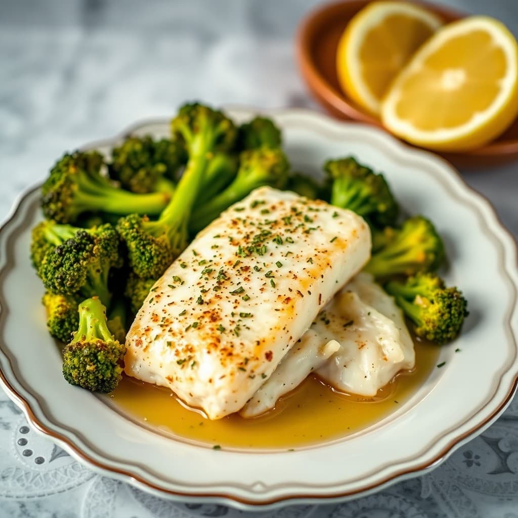 Zesty Lemon-Herb Baked Cod with Roasted Garlic Broccoli
