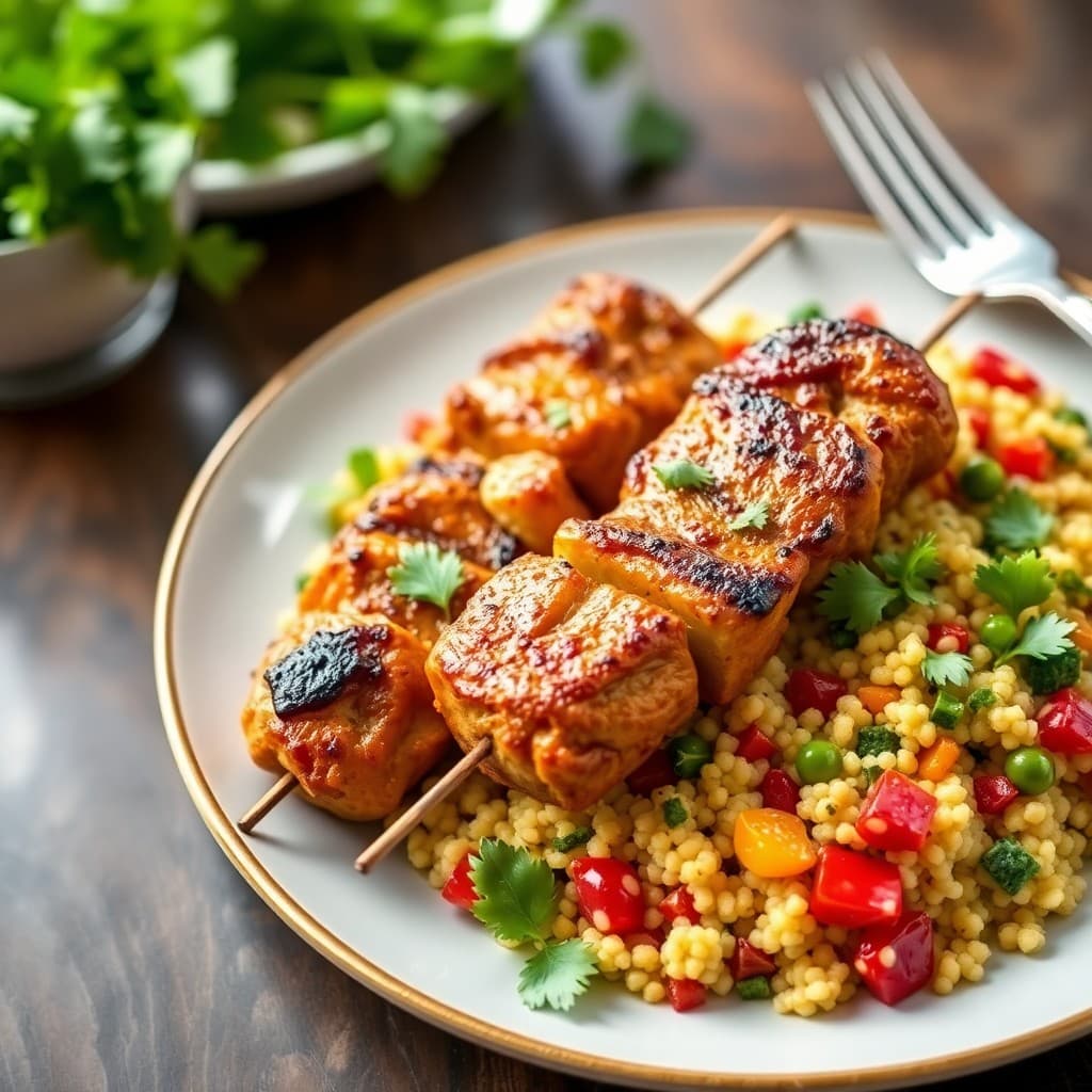Moroccan-Style Chicken Skewers with Roasted Vegetable Couscous