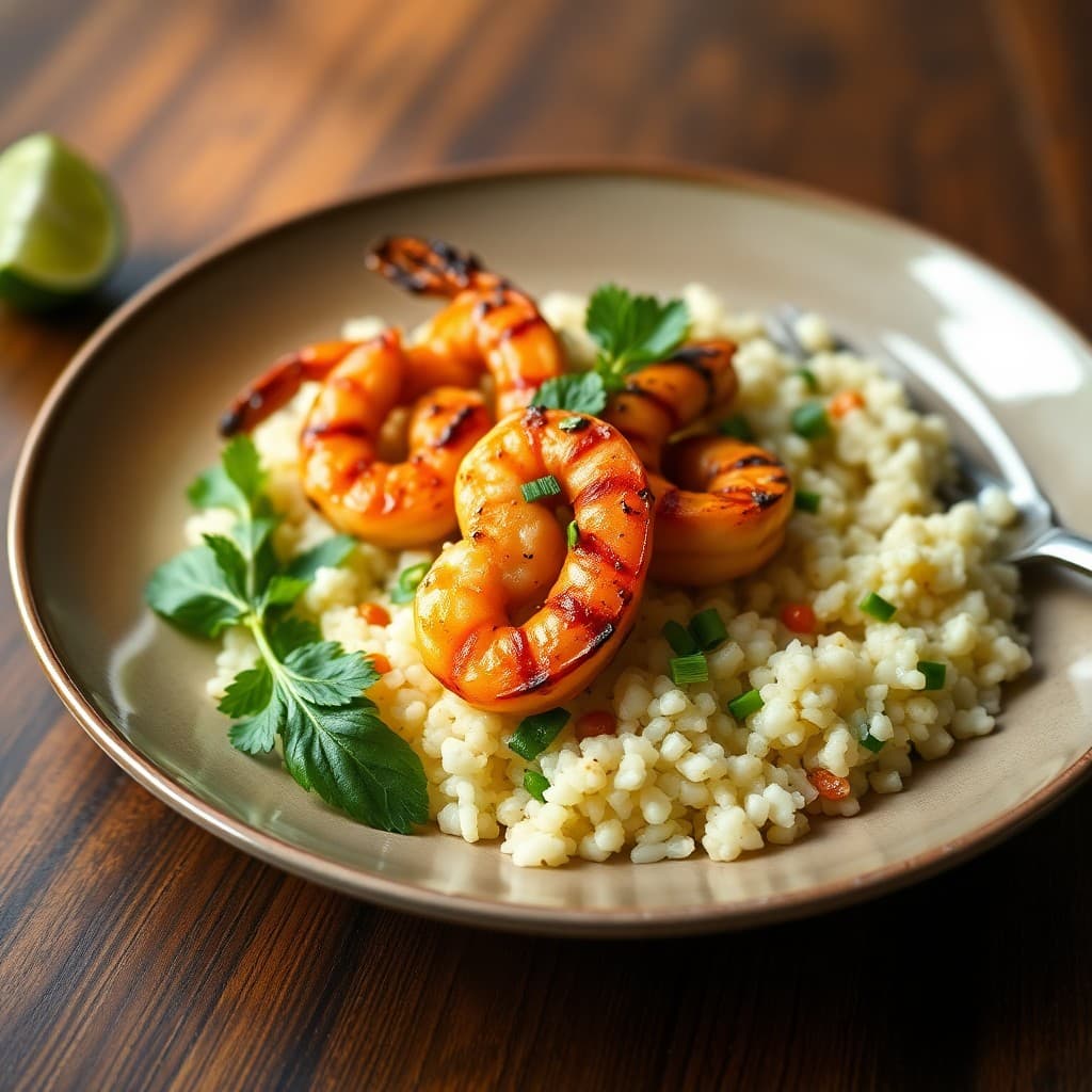 Grilled Chili-Lime Shrimp with Cauliflower Rice Stir-Fry