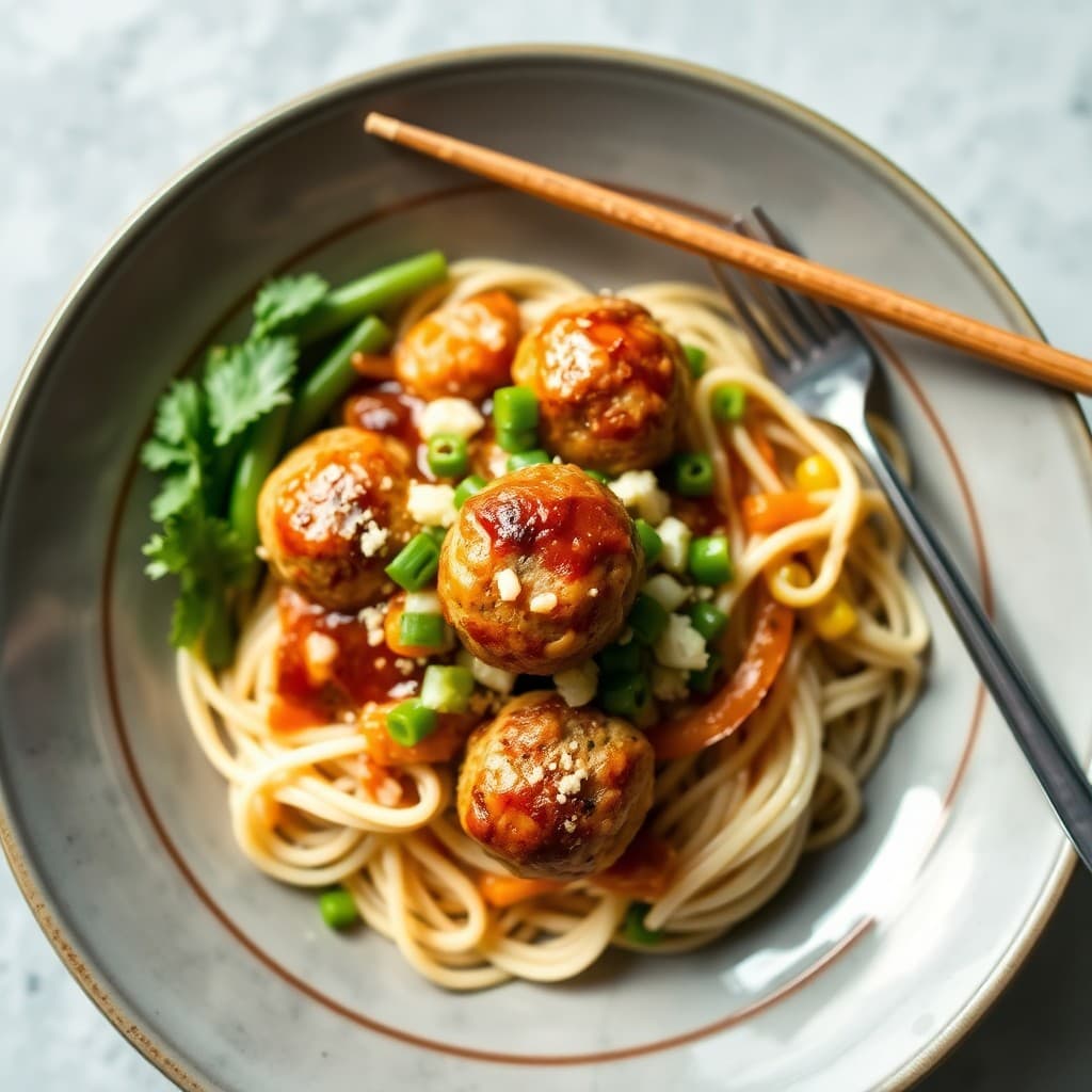 Teriyaki Chicken Meatball Noodle Bowls