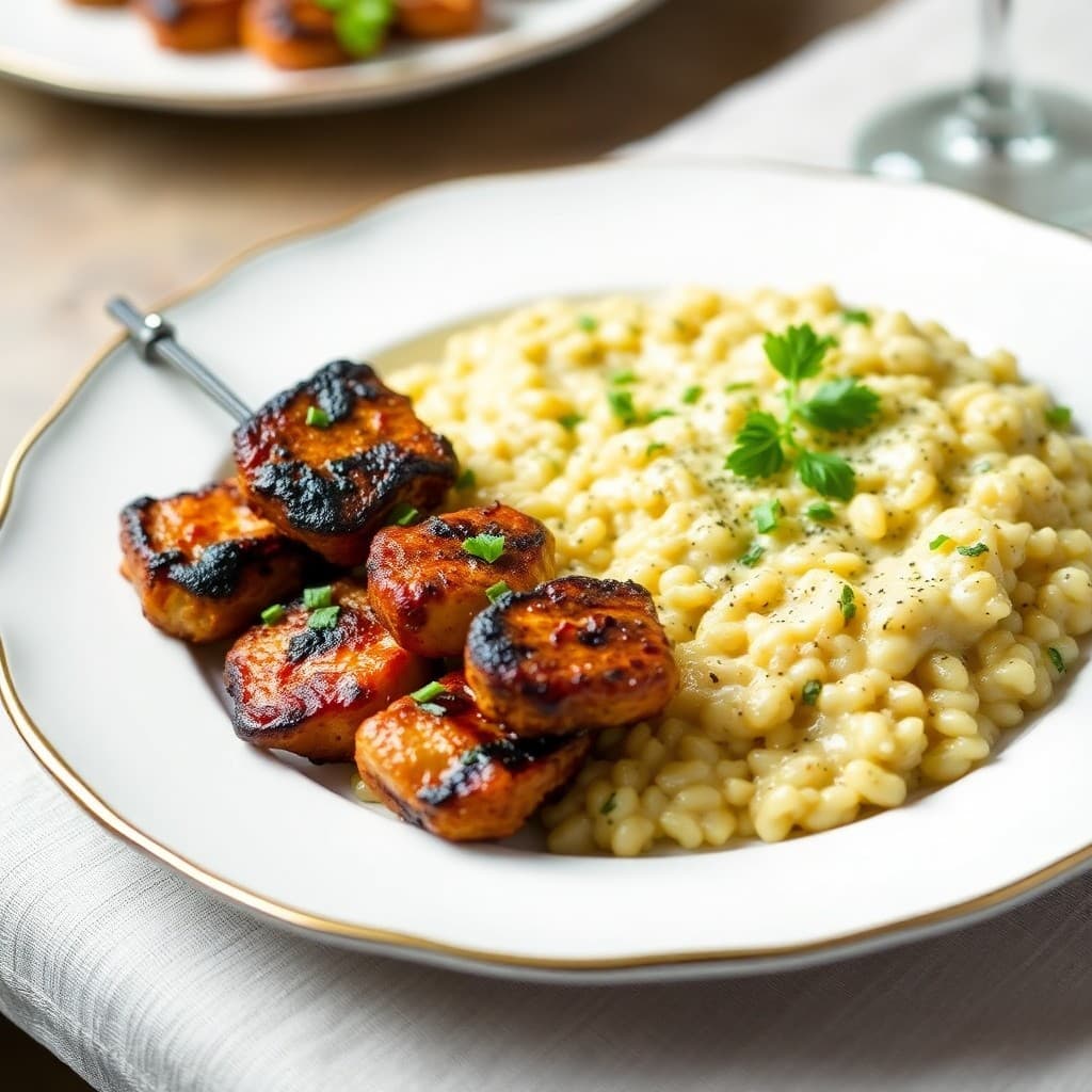 Tuscan Chicken Skewers with Parmesan Herb Risotto