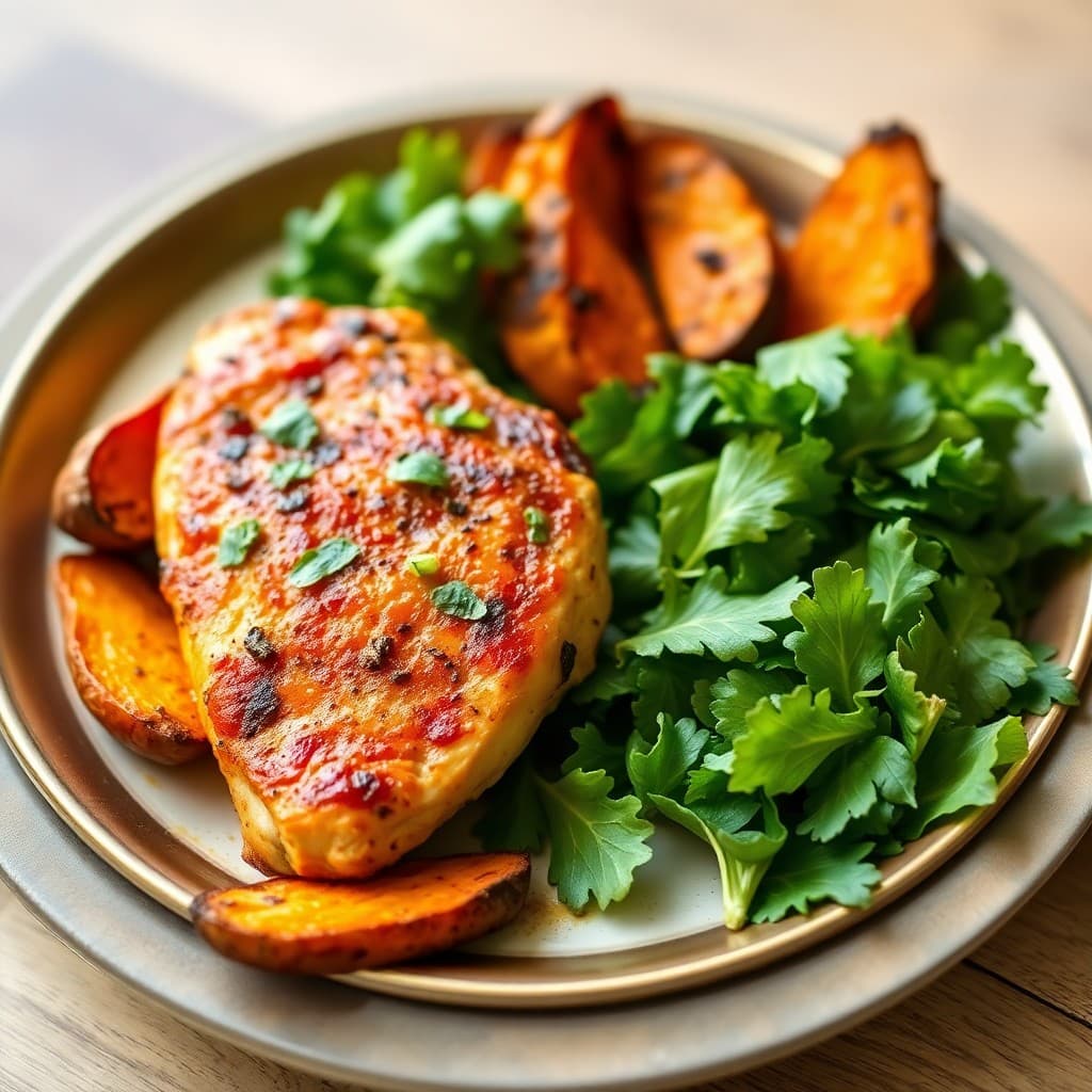 Seared Chili-Lime Chicken with Roasted Sweet Potato Wedges