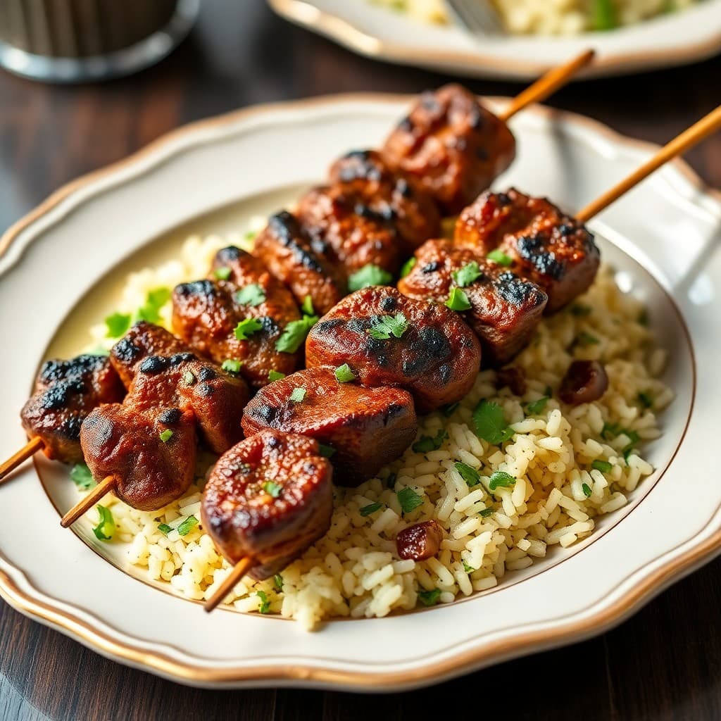 Vibrant Brazilian Beef Skewers with Chimichurri Rice