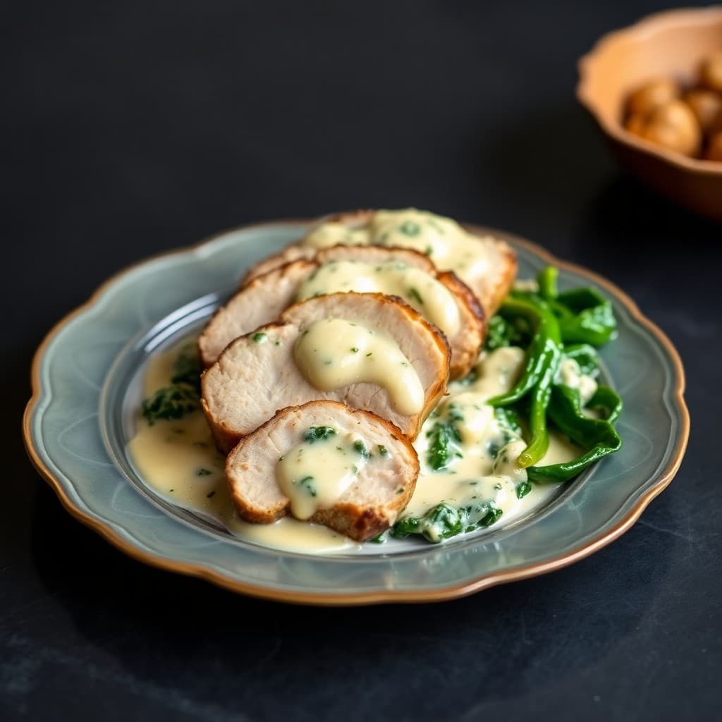 Keto Roasted Pork Tenderloin with Creamy Garlic Spinach