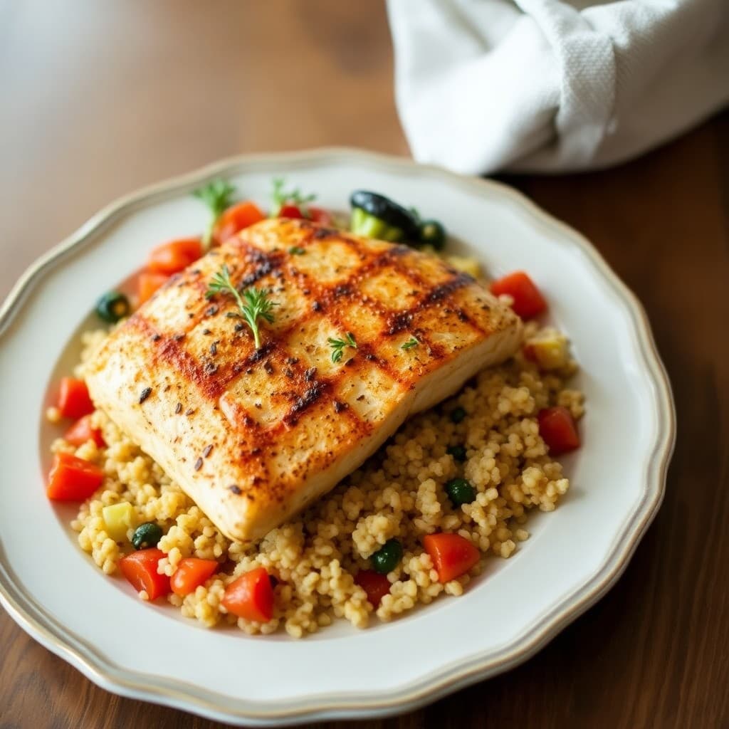 Grilled Salmon with Roasted Vegetables and Quinoa