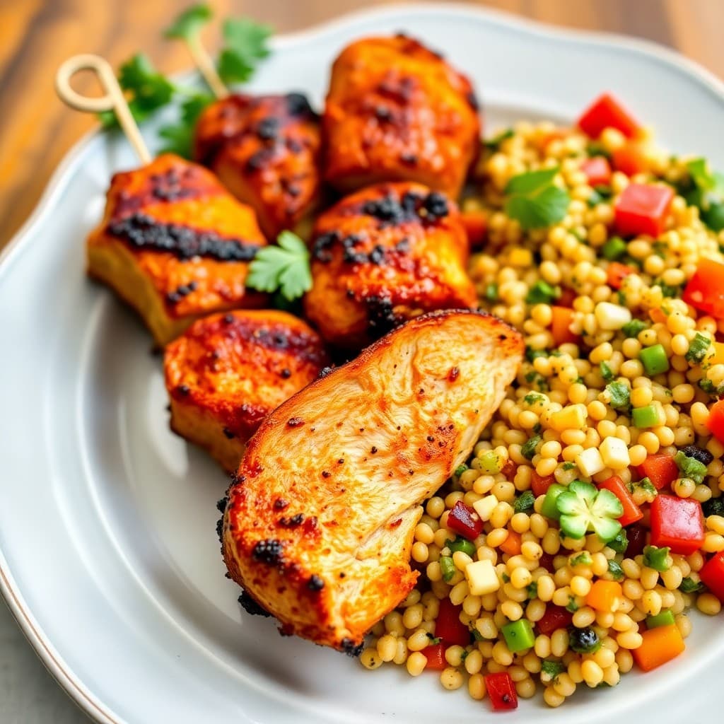 Zesty Moroccan Chicken Skewers with Jeweled Couscous