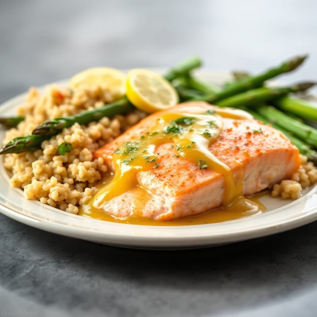 Lemon Garlic Salmon with Roasted Asparagus and Quinoa