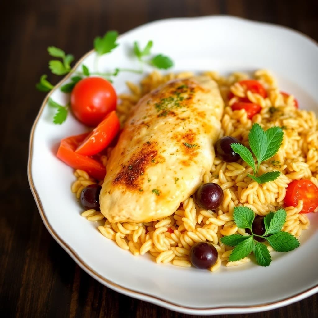 Mediterranean Chicken Orzo Skillet