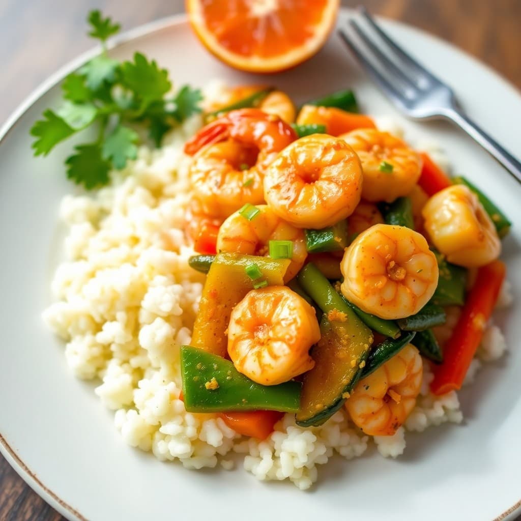 Sizzling Lemon-Garlic Shrimp Stir-Fry with Cauliflower Rice