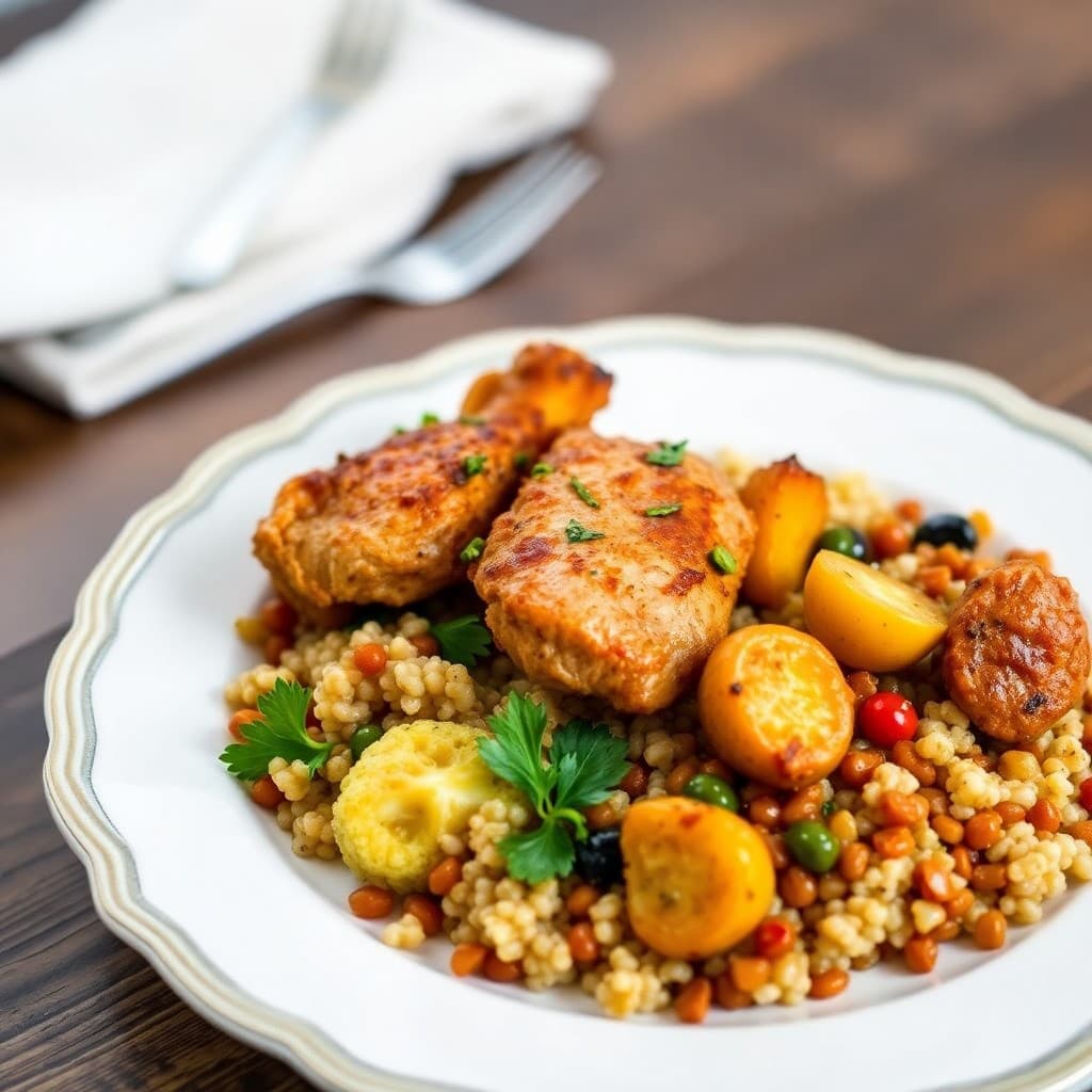 Moroccan Spiced Chicken Tagine with Roasted Cauliflower and Farro