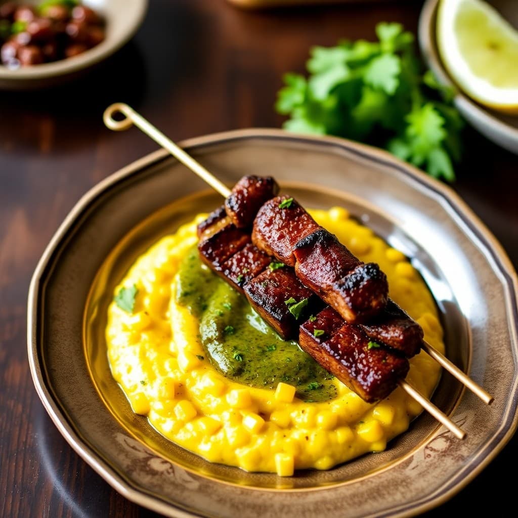 Brazilian Picanha Skewers with Chimichurri & Charred Corn Polenta
