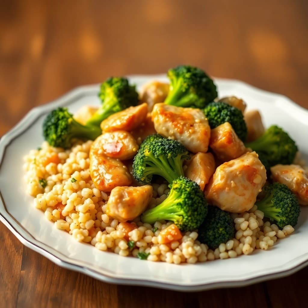 Zesty Lemon-Garlic Chicken Stir-Fry with Roasted Broccoli and Quinoa
