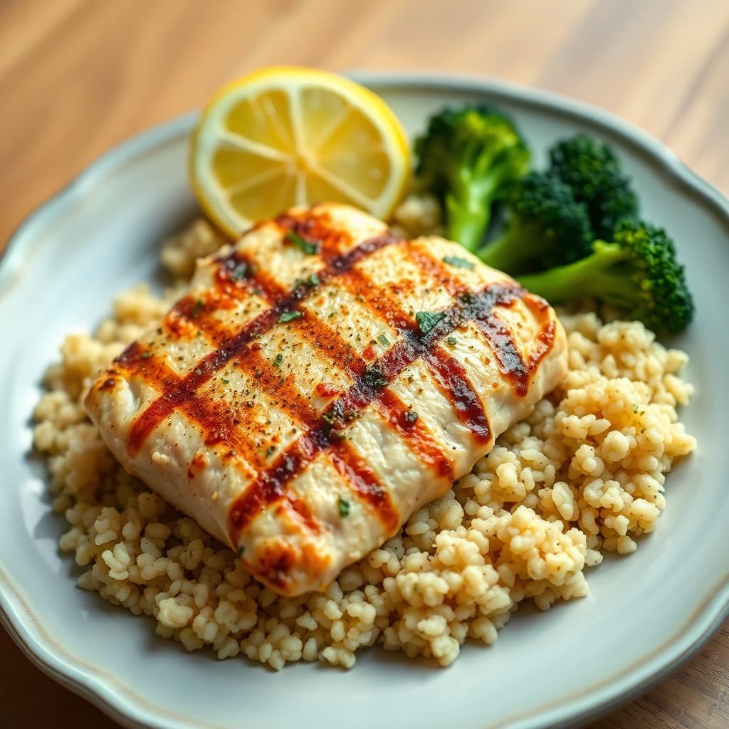 Lemon-Garlic Grilled Chicken with Roasted Broccoli and Quinoa