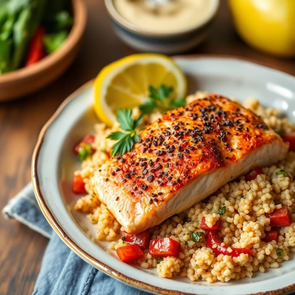 Moroccan Spiced Salmon with Roasted Vegetable Couscous