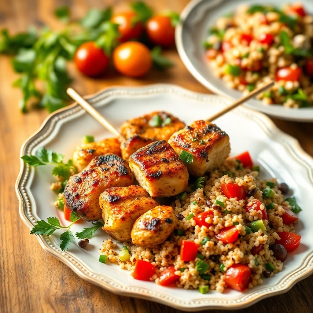 Vibrant Mediterranean Chicken Skewers with Quinoa Tabbouleh