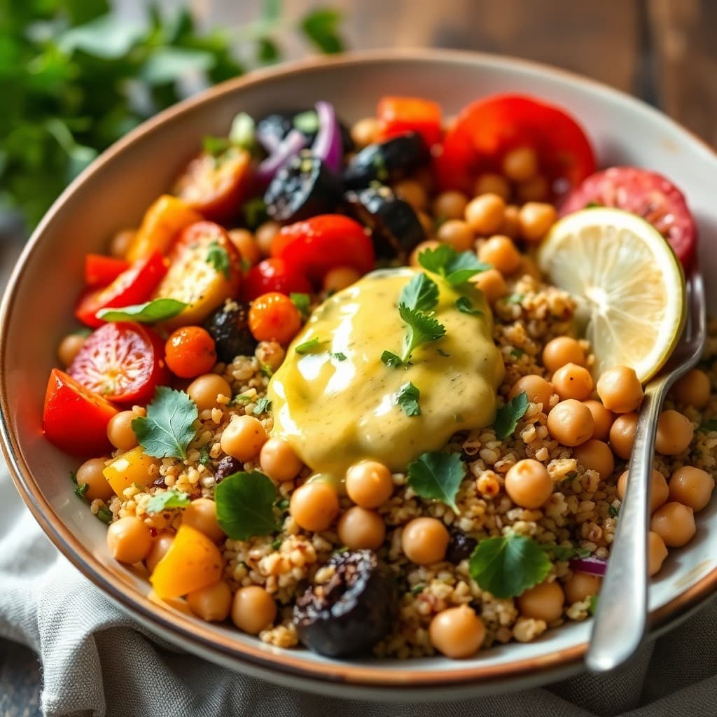 Mediterranean Roasted Vegetable and Chickpea Quinoa Bowl