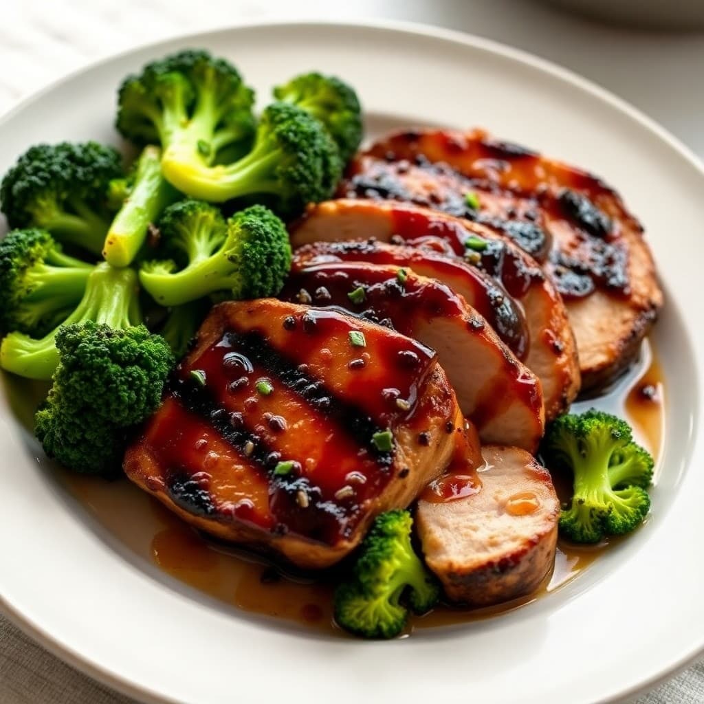 Grilled Teriyaki Pork Tenderloin with Garlic-Ginger Roasted Broccoli
