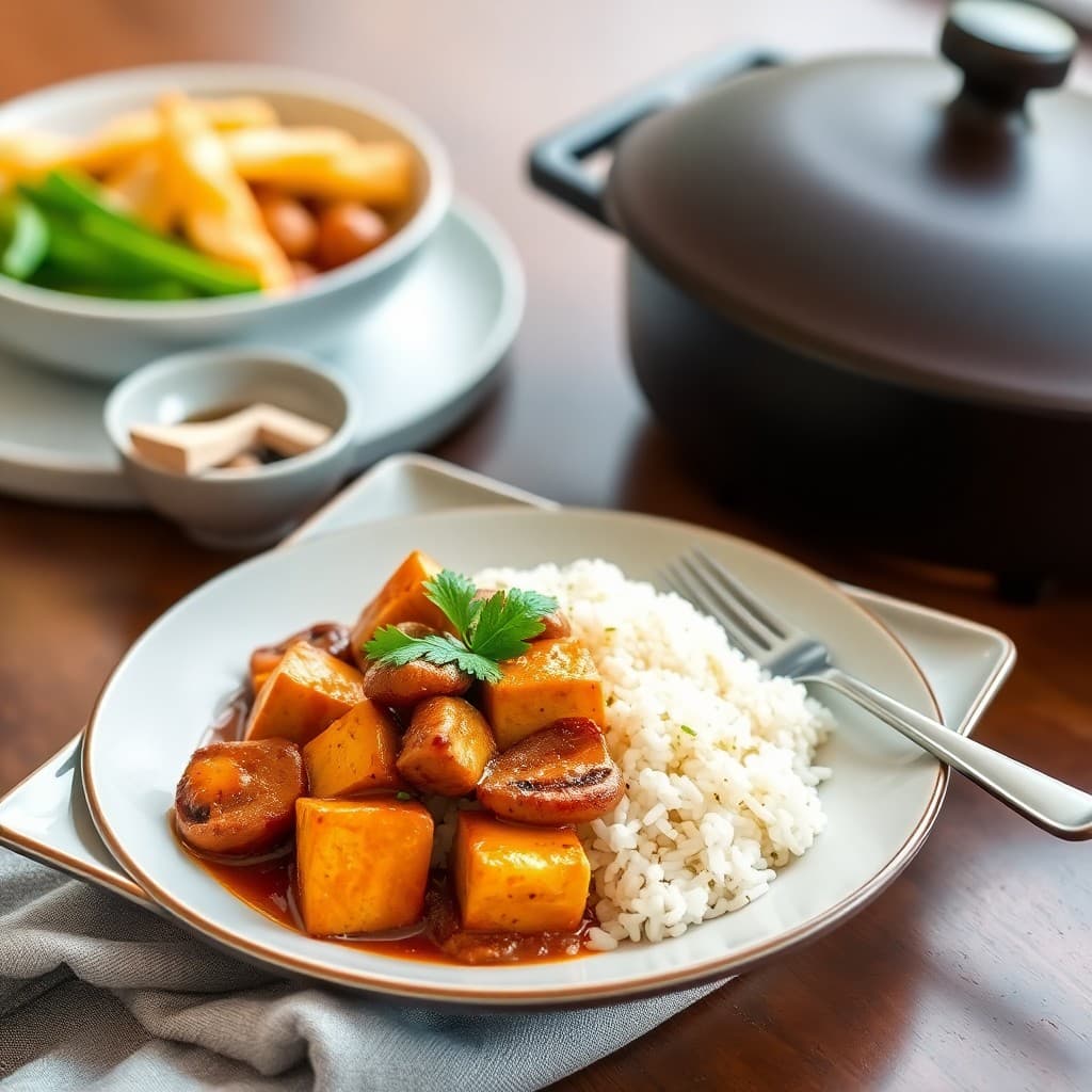 Vietnamese Caramelized Tofu & Mushroom Claypot with Cilantro-Lime Rice