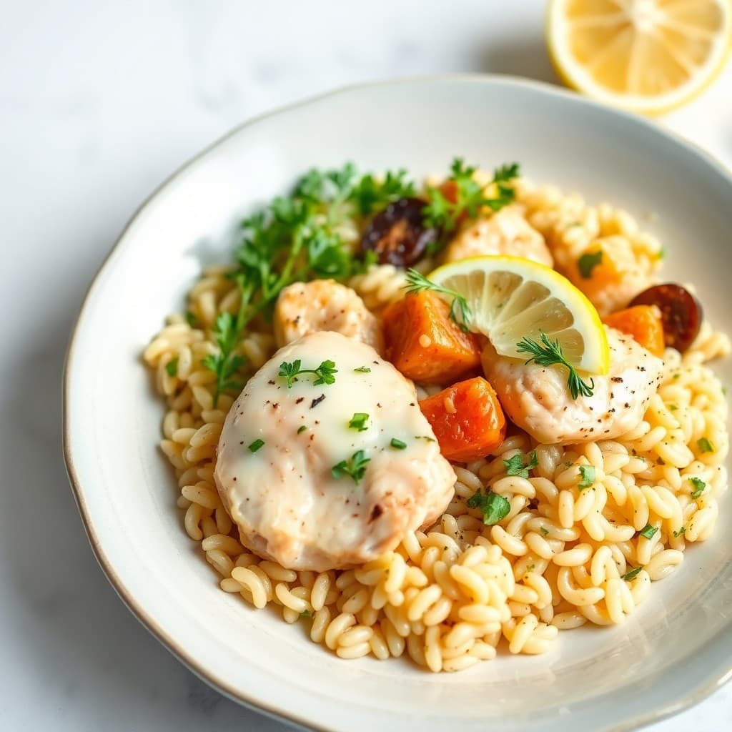 Lemon Garlic Chicken Orzo Bowls