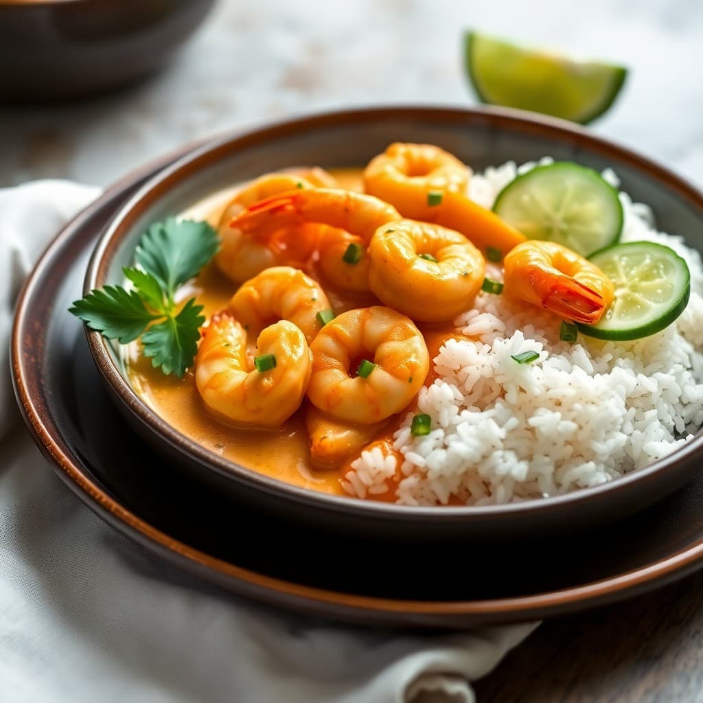 Thai Coconut Shrimp Curry with Jasmine Rice & Cucumber Salad
