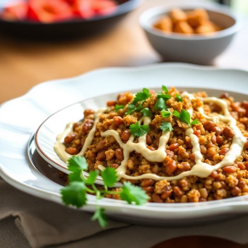 Lebanese Mujadara with Crispy Shallots & Tahini Drizzle