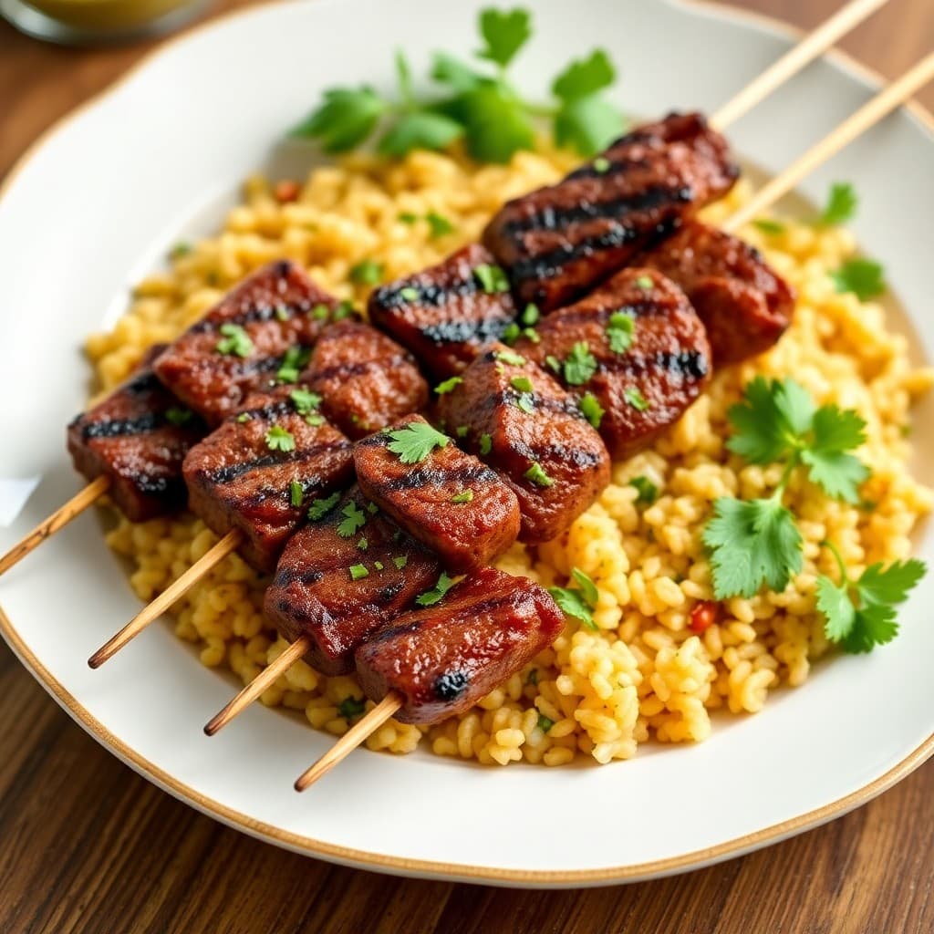 Brazilian Steak Skewers with Chimichurri Rice