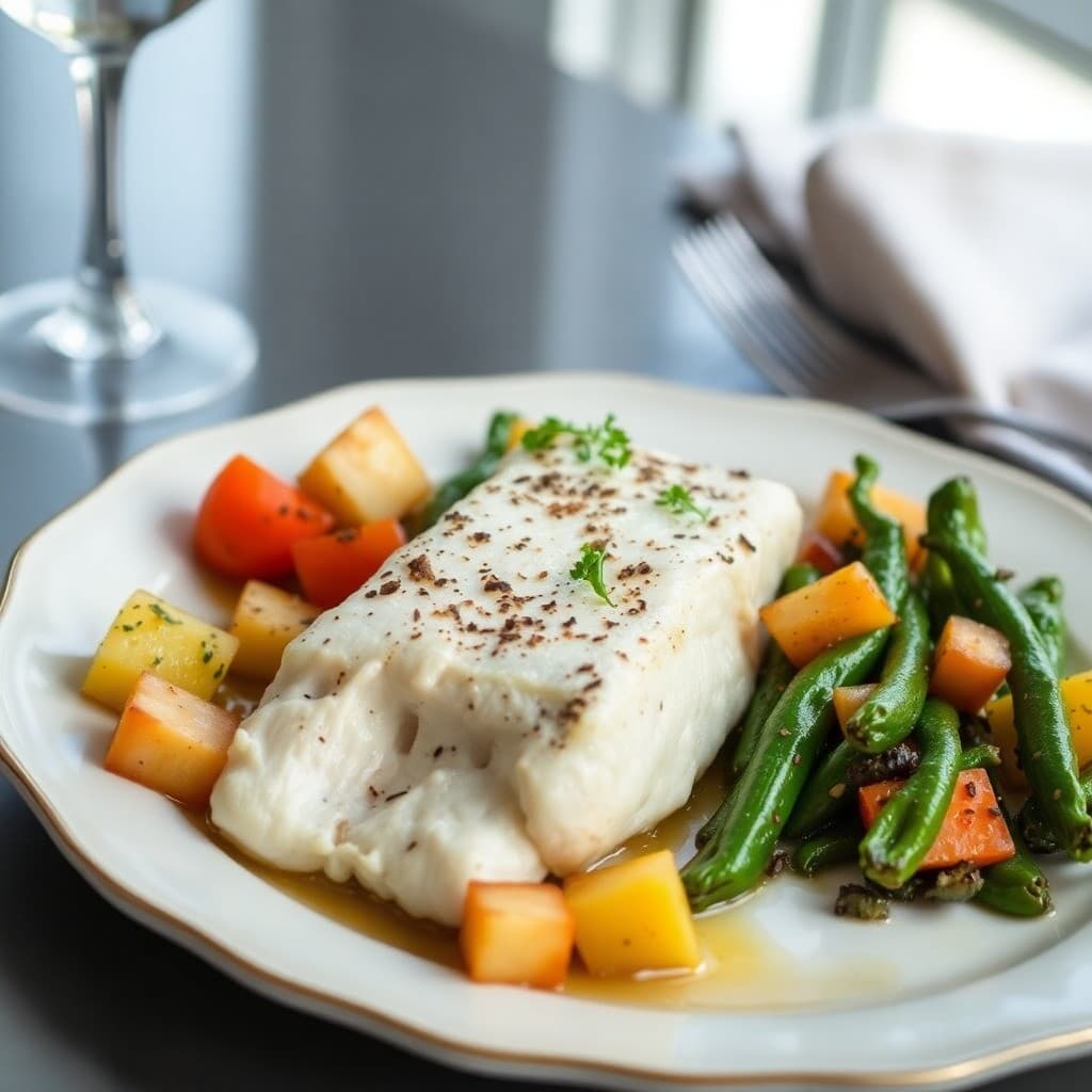 Greek-Inspired Baked Cod with Roasted Vegetables