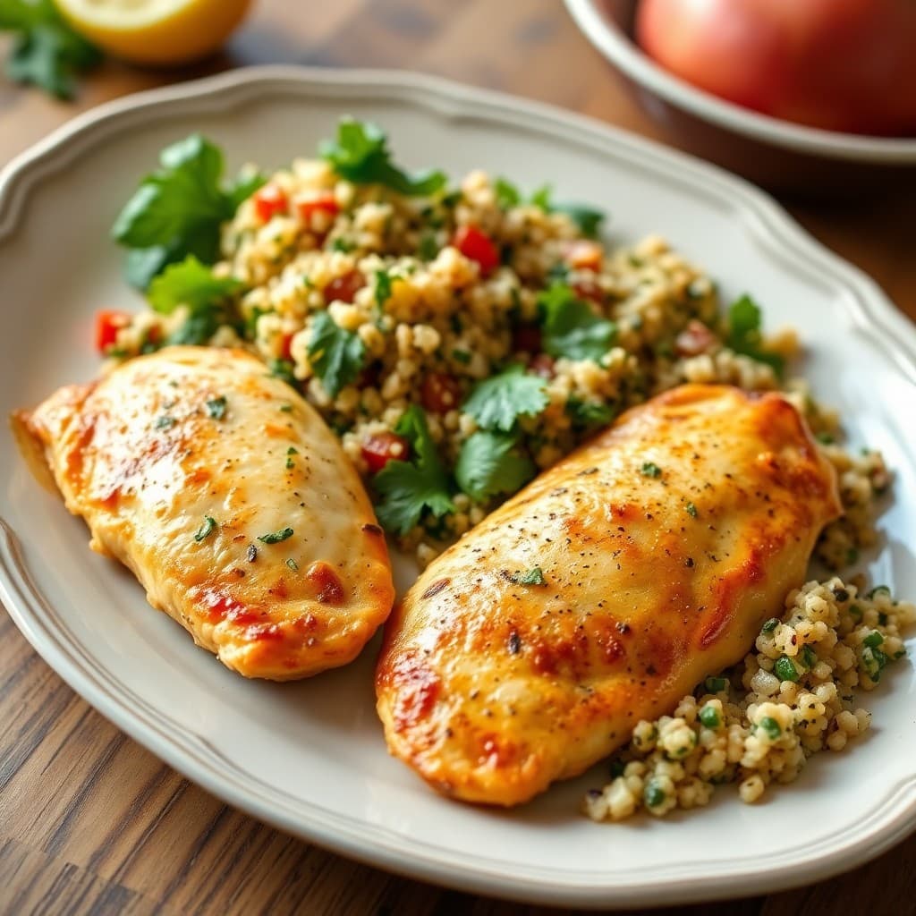 Zesty Lemon Chicken Paillards with Quinoa Tabbouleh