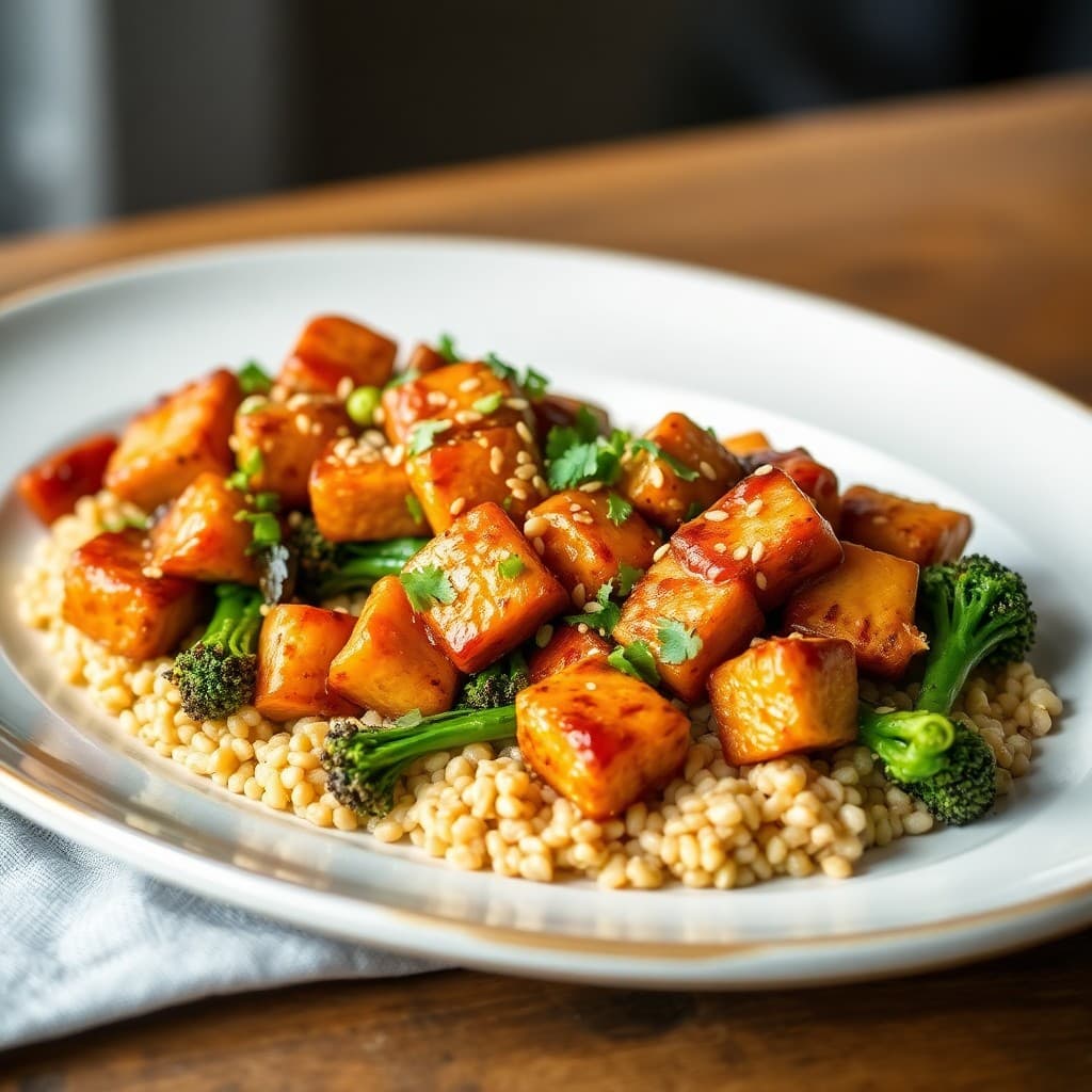 Sichuan Crispy Tofu & Millet Stir-Fry with Charred Broccolini