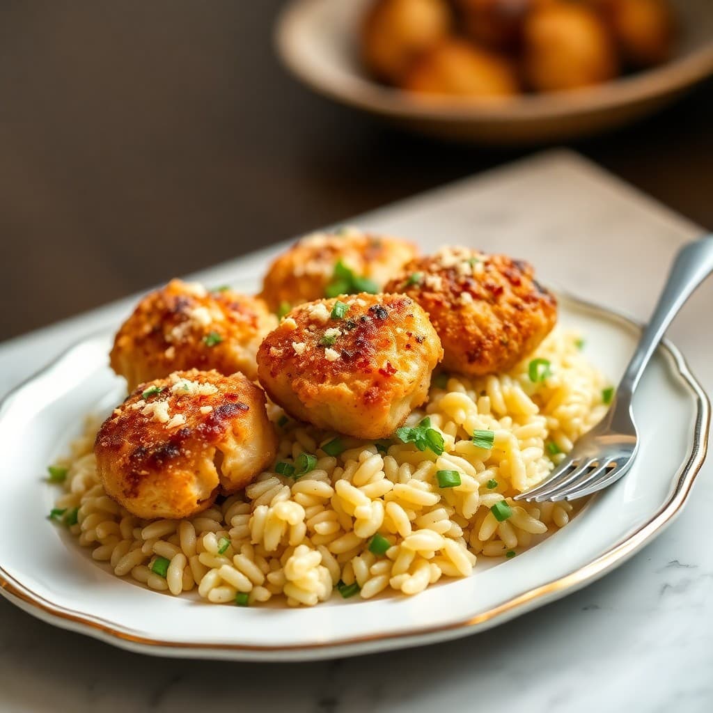 Garlic Parmesan Chicken Bites with Lemon Orzo