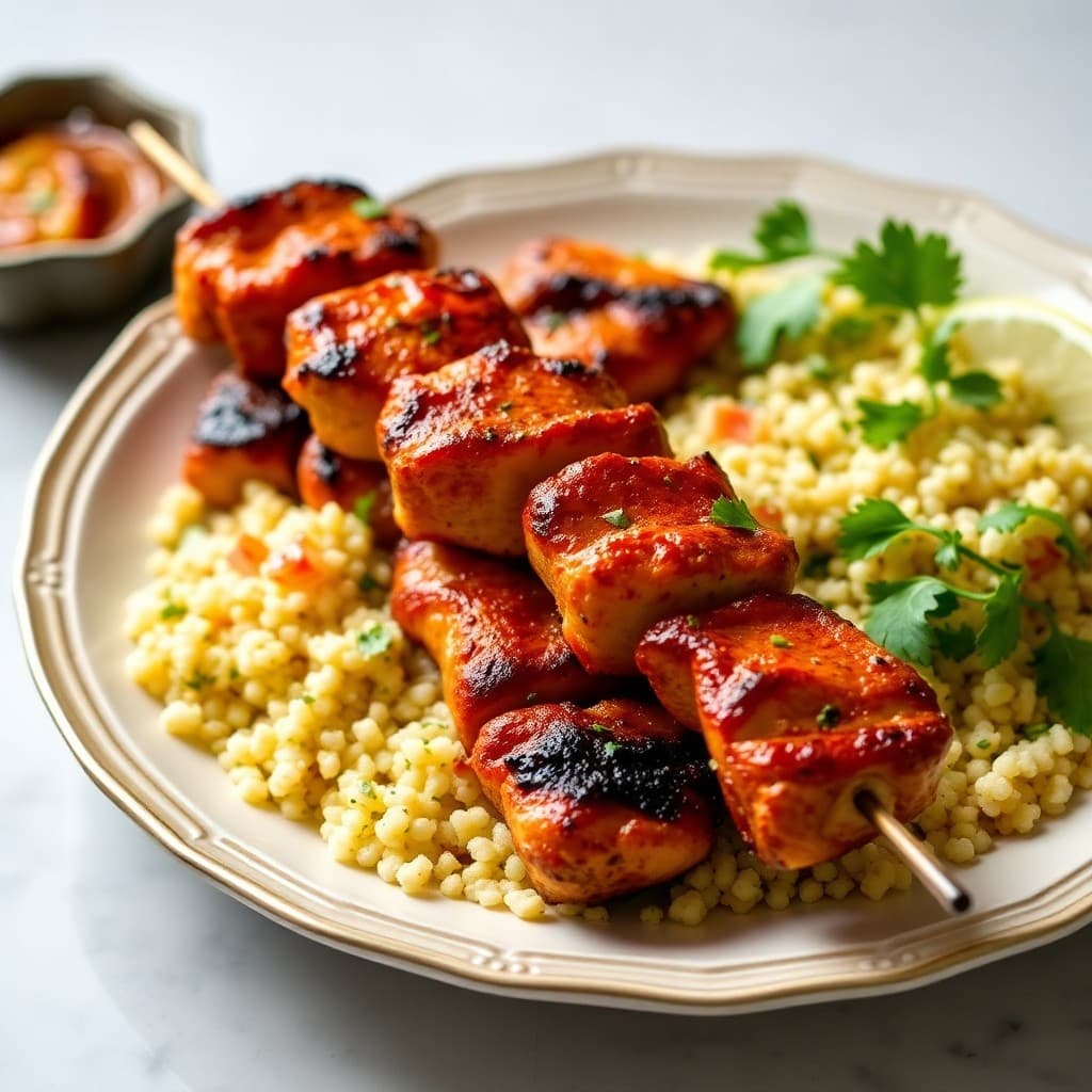 Sizzling Moroccan Chicken Skewers with Lemon-Herb Couscous