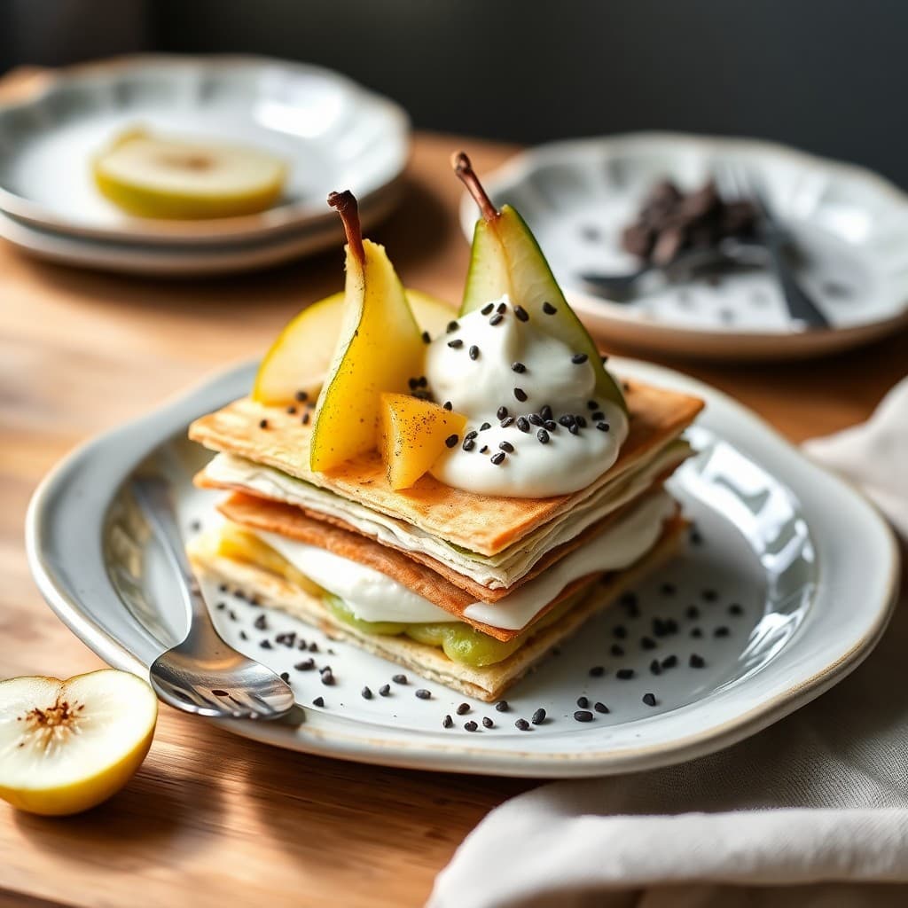 Matcha-Sesame Mille-Feuille with Black Sesame Cream