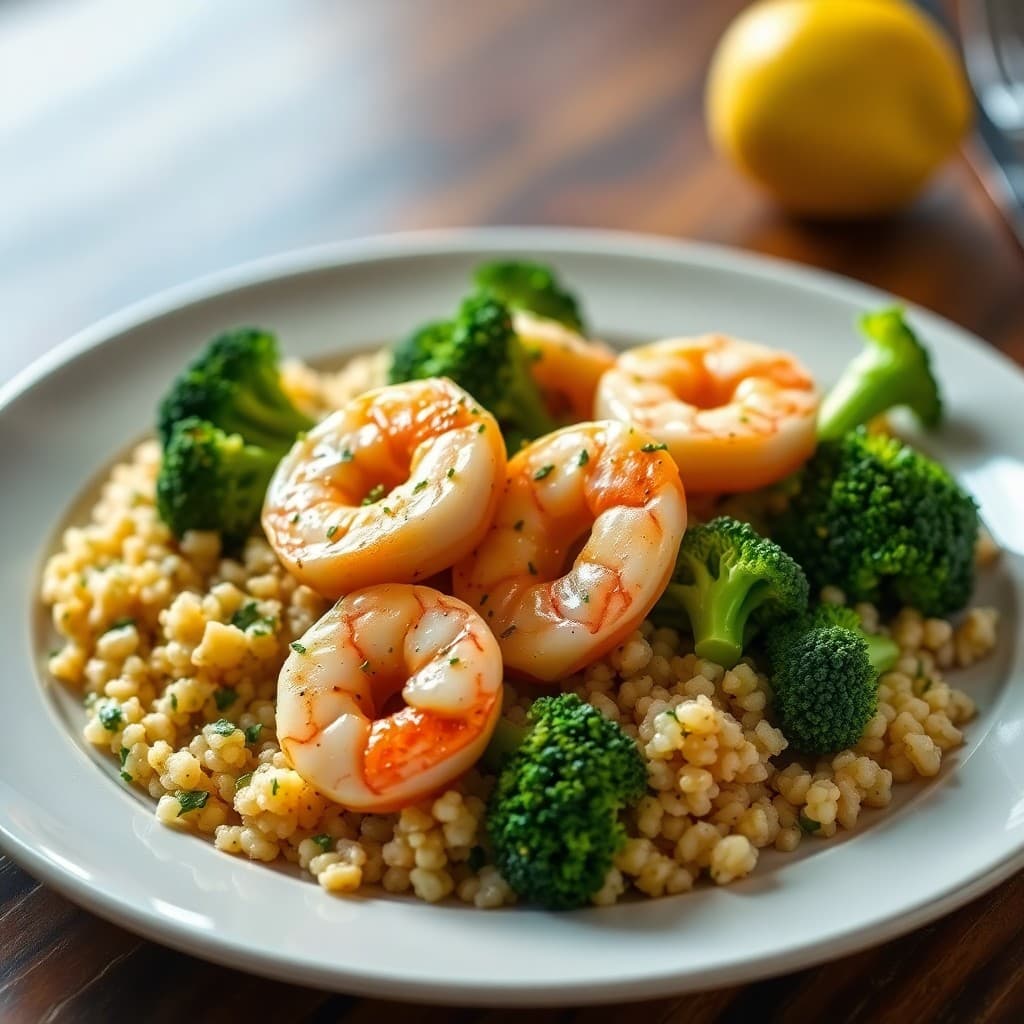 Zesty Lemon-Garlic Shrimp with Roasted Broccoli and Quinoa