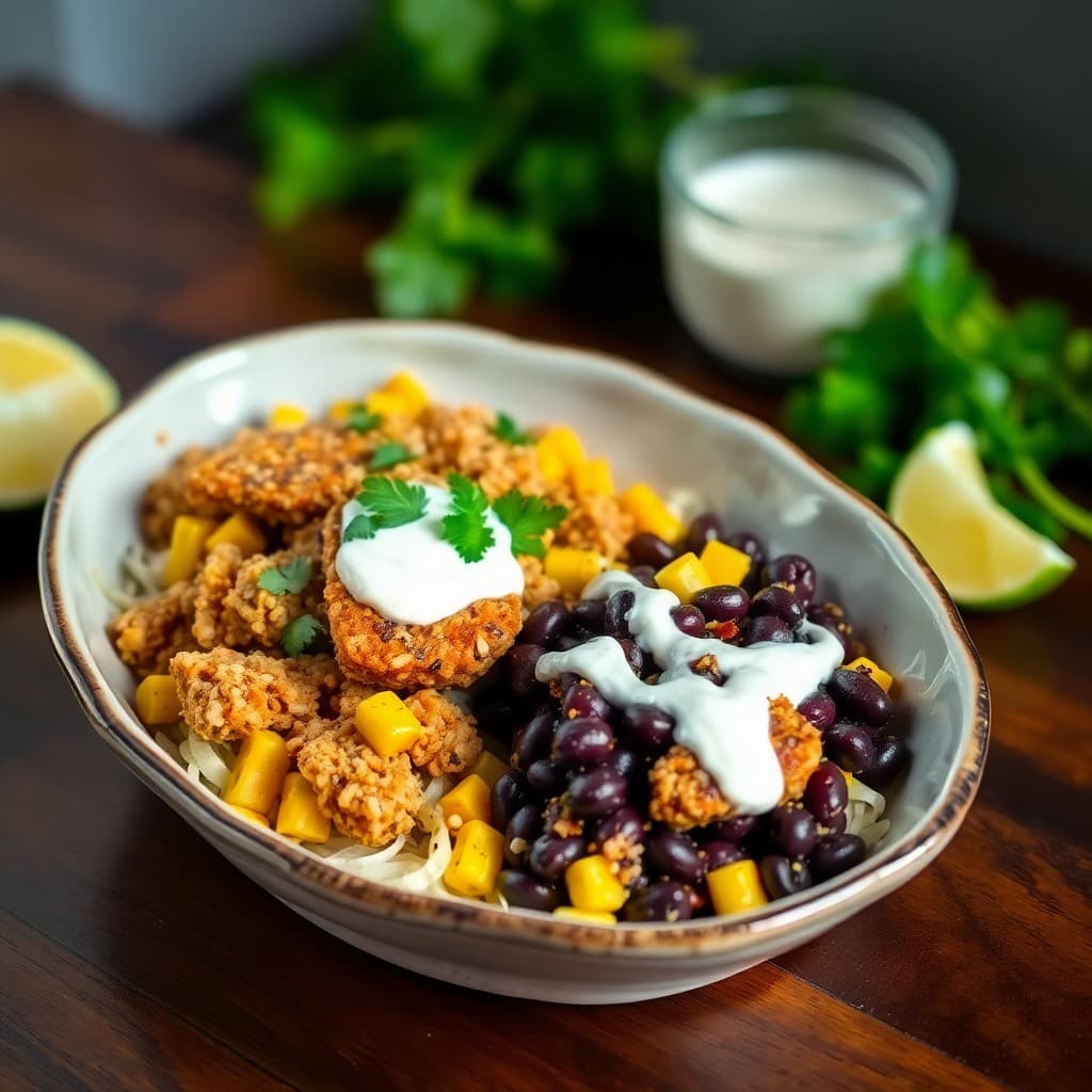 Peruvian Quinoa-Crusted Tempeh with Charred Corn & Black Bean Mojo