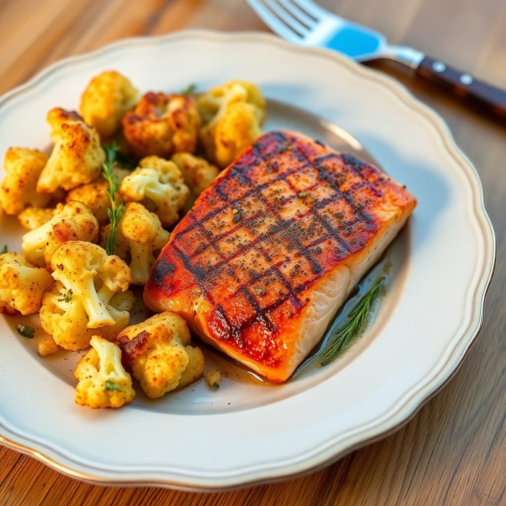 Autumn Roasted Salmon and Cauliflower