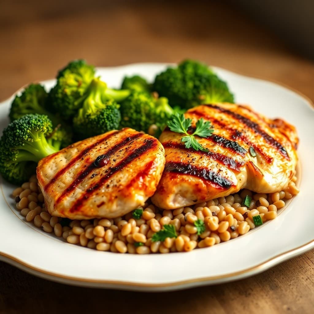 Seared Ginger-Garlic Chicken with Roasted Broccoli and Farro
