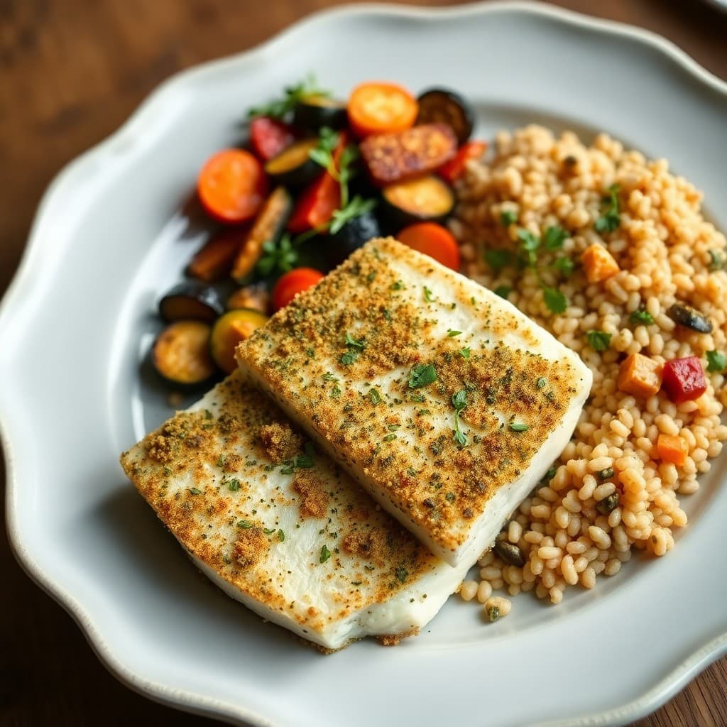 Mediterranean Herb-Crusted Cod with Roasted Vegetables