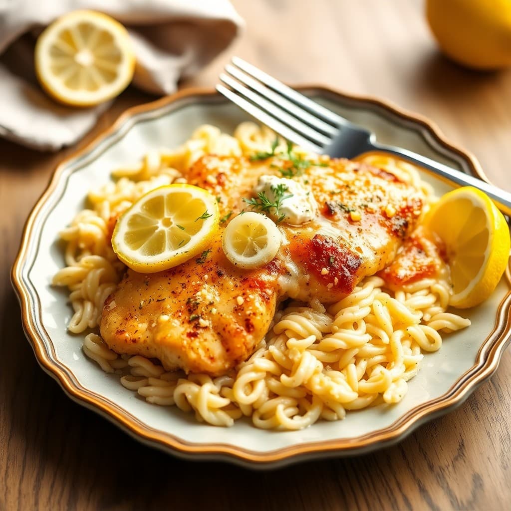 Zesty Lemon Chicken Scaloppine with Parmesan Orzo