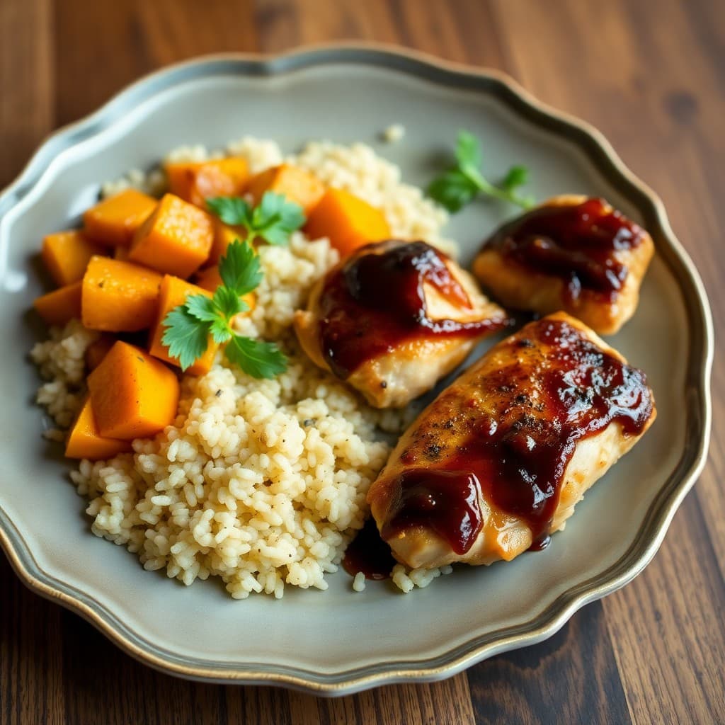 Balsamic Glazed Chicken Thighs with Roasted Butternut Squash and Quinoa