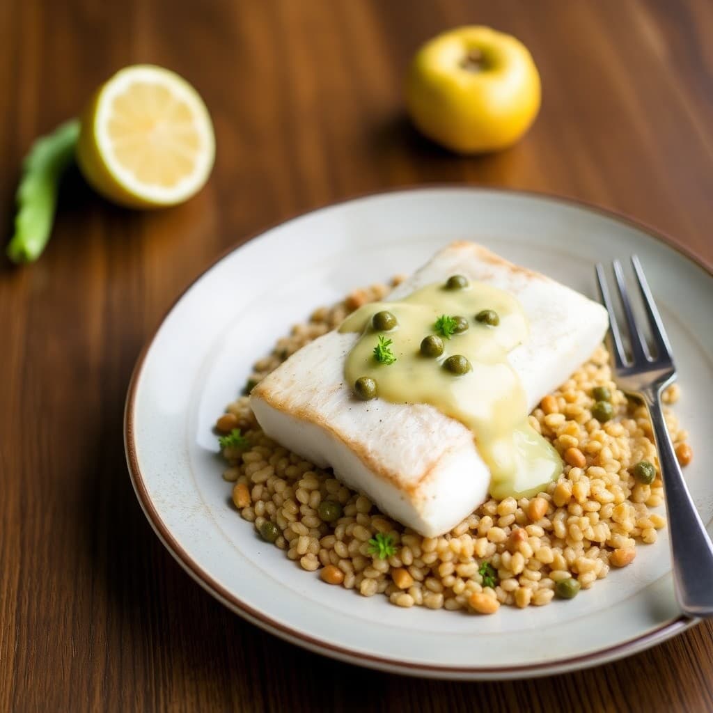 Pan-Seared Sea Bass with Charred Fennel & Farro Pilaf