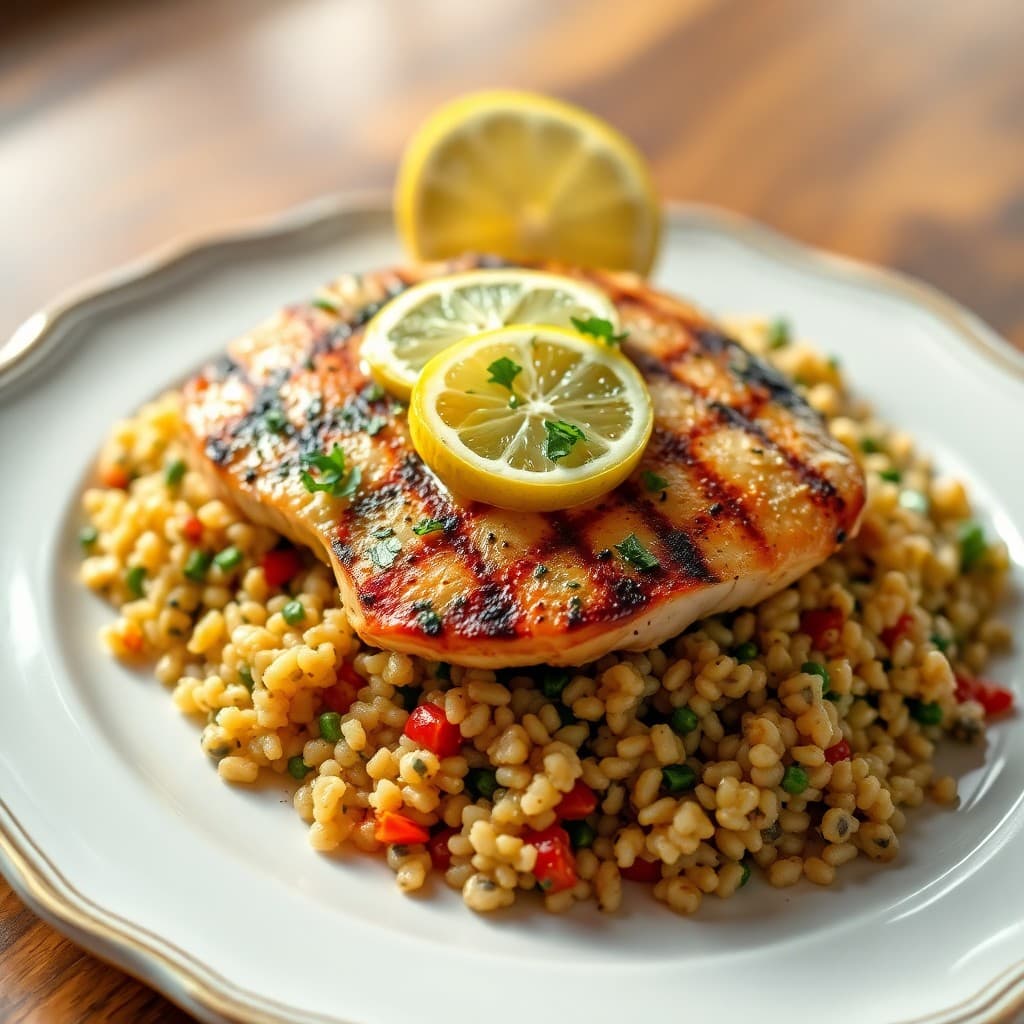 Lemon Herb Grilled Chicken with Quinoa Pilaf
