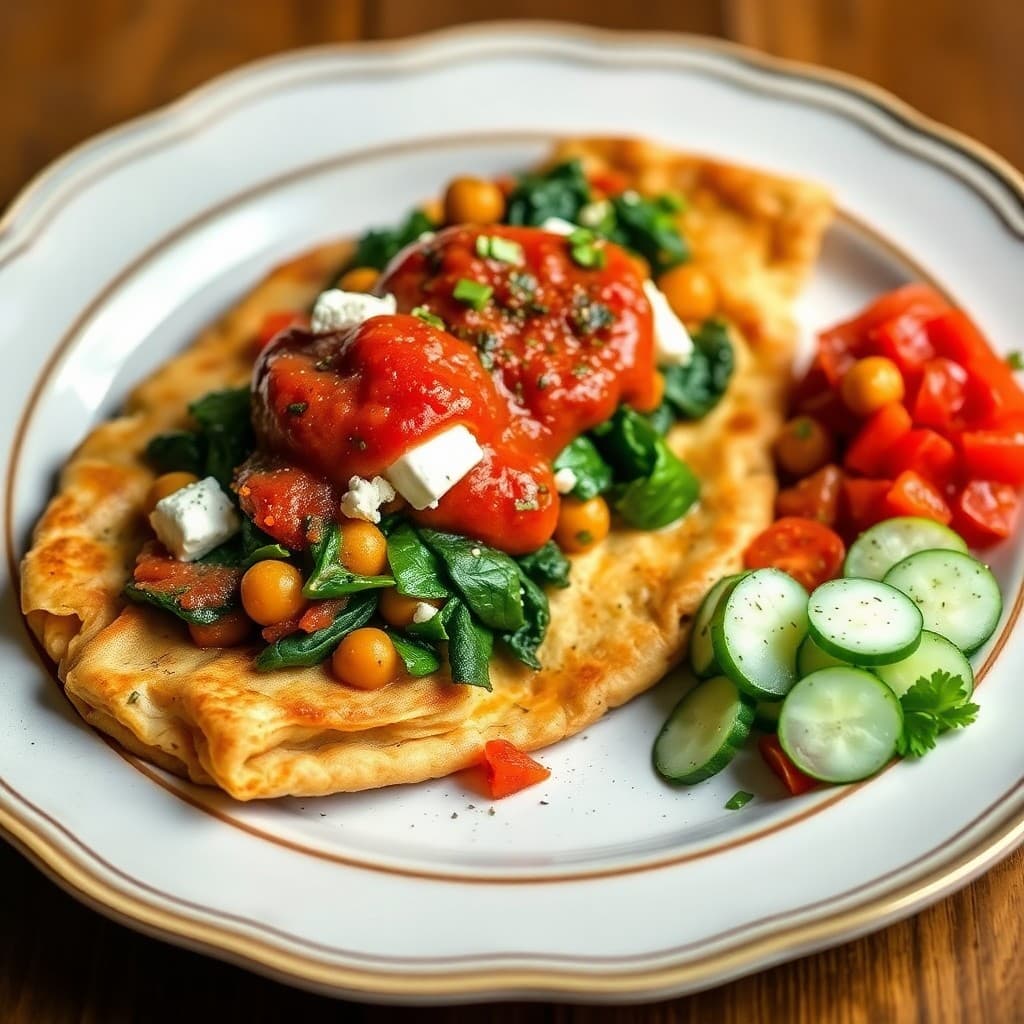 Crispy Chickpea & Spinach Pide with Charred Tomato Compote