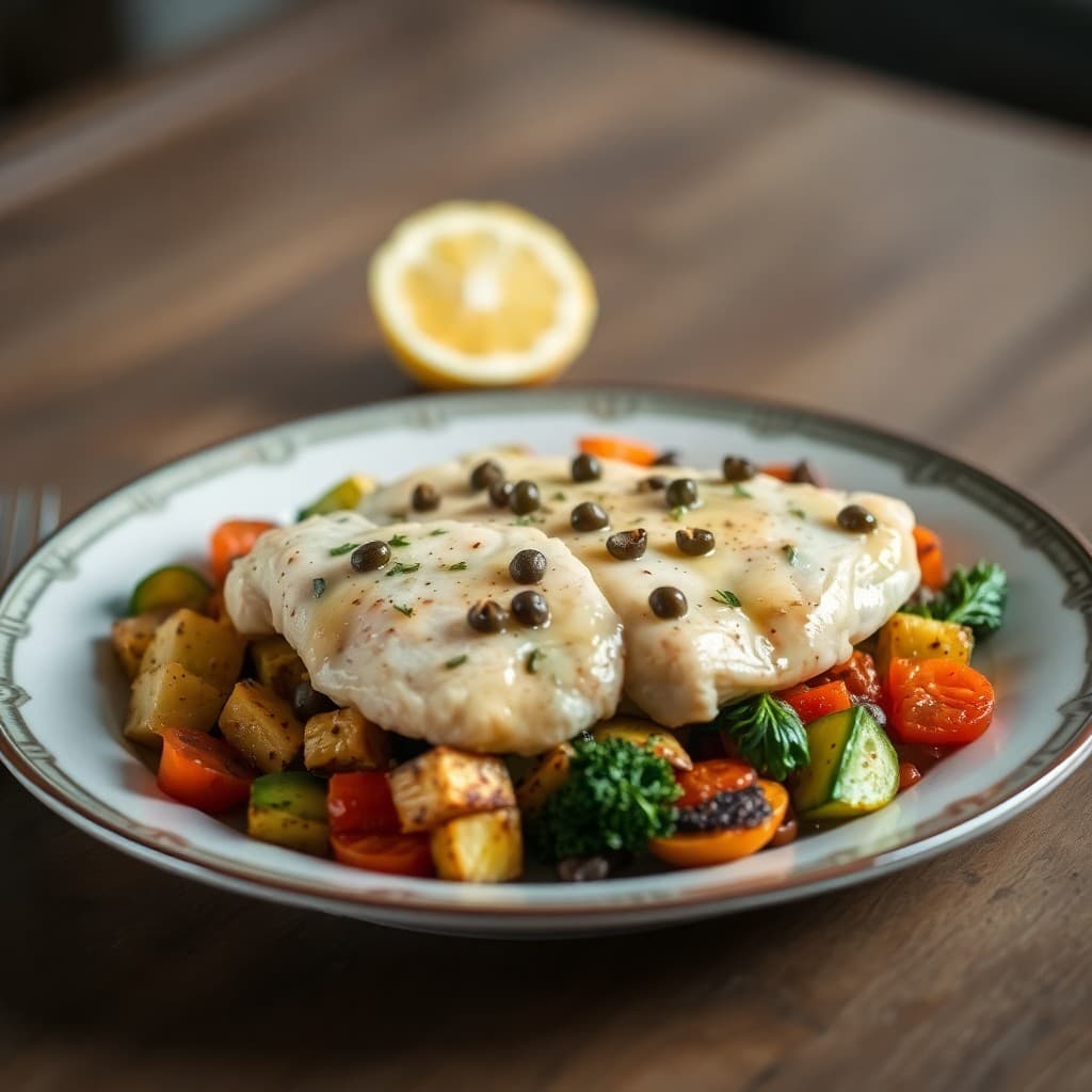 Zesty Lemon Chicken Scaloppine with Roasted Vegetables