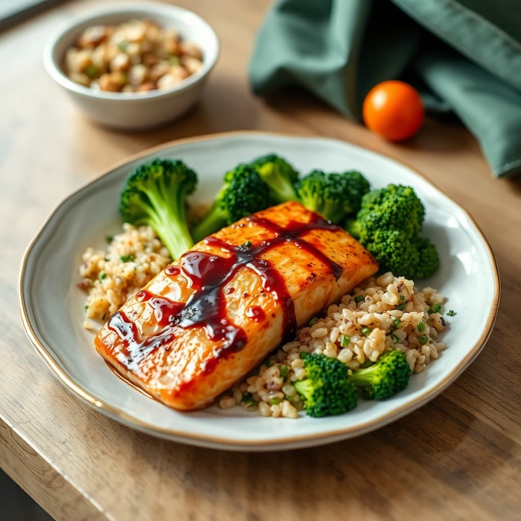 Miso-Glazed Salmon with Roasted Broccoli and Quinoa Salad
